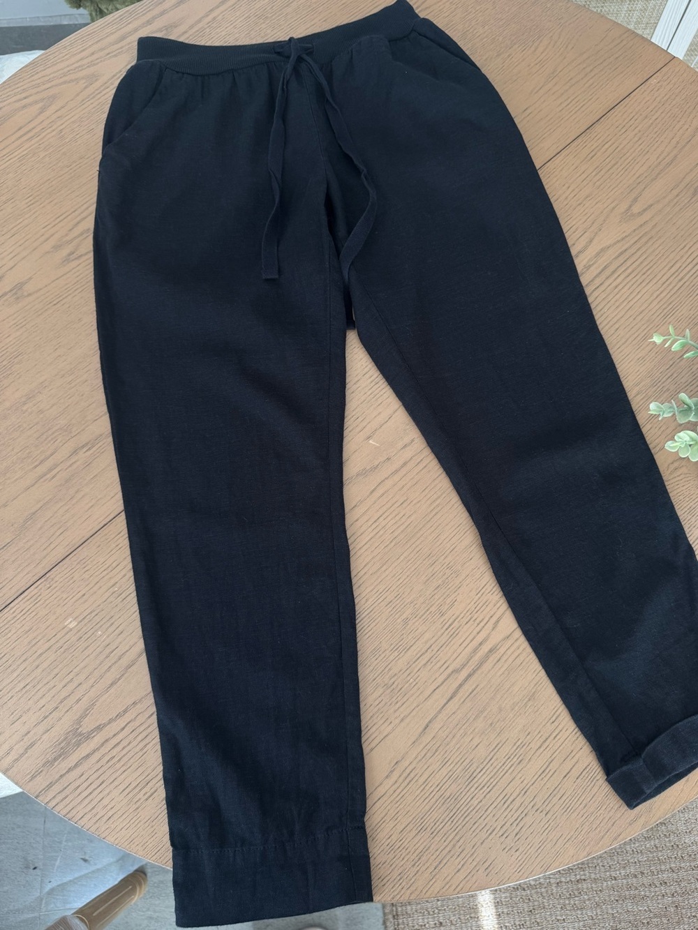 Lucky Brand Black Linen Blend Jogger Pants XS Drawstring Casual Relaxed Ankle - Picture 2 of 5